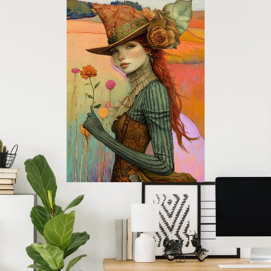 *~* FD2 Floral  Fall Girl Autumn Retro Hat 22 Poster (Thuiskantoor)