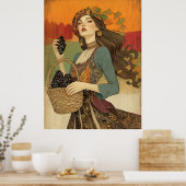 *~* FD2 Herfst Meisje Herfst Retro Druiven 5 Poster (Keuken)