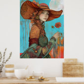 *~* FD2  Herfst Meisje Retro Bloem Hoed  21 Poster (Keuken)