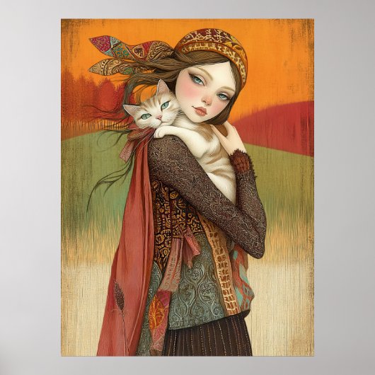 *~* FD2  Herfst Meisje Retro Katje  17 Poster (Voorkant)