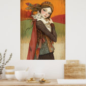 *~* FD2  Herfst Meisje Retro Katje  17 Poster (Keuken)