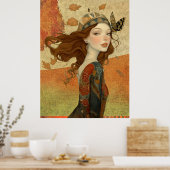 *~* FD2 Herfst Whimsical Meisje Herfst Retro 10 Poster (Keuken)