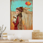 *~* FD2 Hond Herfst Whimsical Meisje Retro 15 Poster (Keuken)
