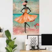 *~* FD2 Pink Flamingo Tropical Black Woman 28 Poster (Thuiskantoor)