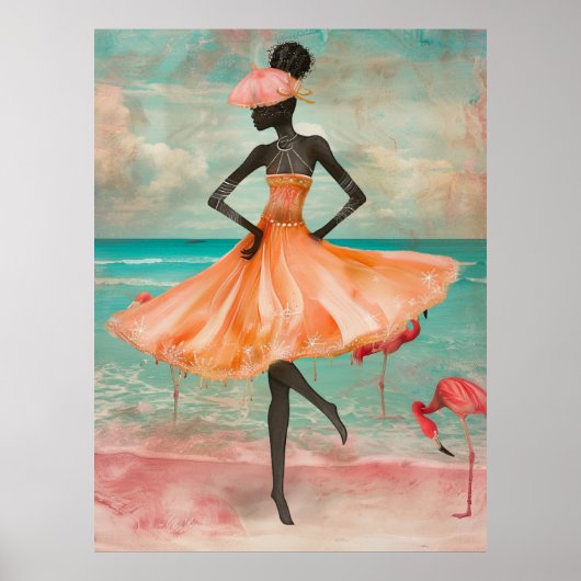 *~* FD2 Pink Flamingo Tropical Black Woman 28 Poster (Voorkant)