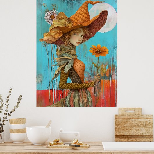 *~* FD2 Retro Bloemen Herfst Meisje Herfst Pet 20 Poster (Keuken)