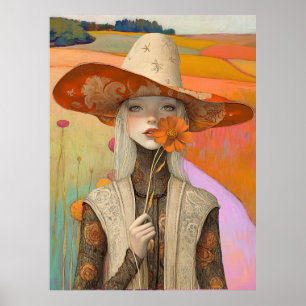 *~* FD2 Retro Bloemige Herfst Meisje Autumn Hoed 2 Poster