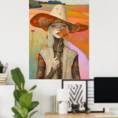 *~* FD2 Retro Floral  Fall Girl Autumn Hat 26 Poster (Thuiskantoor)