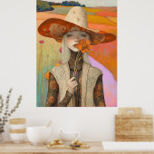 *~* FD2 Retro Floral  Fall Girl Autumn Hat 26 Poster (Keuken)