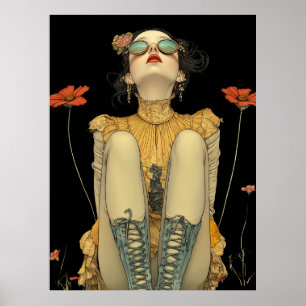 FD2 Retro Whimsical Meisjeskunst 26 Vintage Bloeme Poster