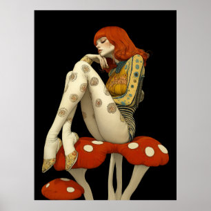 FD2 Retro Whimsical Meisjeskunst 32 Vintage Bloemm Poster