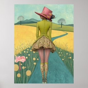 FD2 Retro Whimsical Meisjeskunst Vintage  12 Bloem Poster