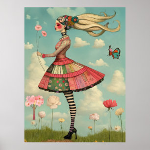 FD2 Retro Whimsical Meisjeskunst Vintage Bloem 13 Poster