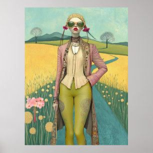 FD2 Retro Whimsical Meisjeskunst Vintage Bloemen 2 Poster