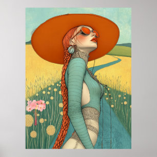 FD2 Retro Whimsical Meisjeskunst Vintage Bloemen 3 Poster