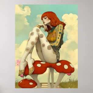 FD2 Retro Whimsical Meisjeskunst Vintage Bloemmoti Poster