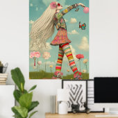 FD2 Retro Whimsical Meisjeskunst Vintage Bloemmoti Poster (Thuiskantoor)