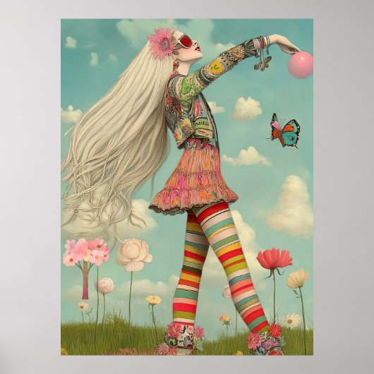 FD2 Retro Whimsical Meisjeskunst Vintage Bloemmoti Poster (Voorkant)