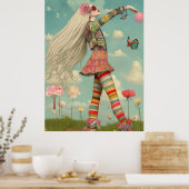 FD2 Retro Whimsical Meisjeskunst Vintage Bloemmoti Poster (Keuken)