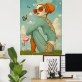 FD2 Retro Whimsical Meisjeskunst Vintage Bloemmoti Poster (Thuiskantoor)