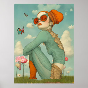 FD2 Retro Whimsical Meisjeskunst Vintage Bloemmoti Poster