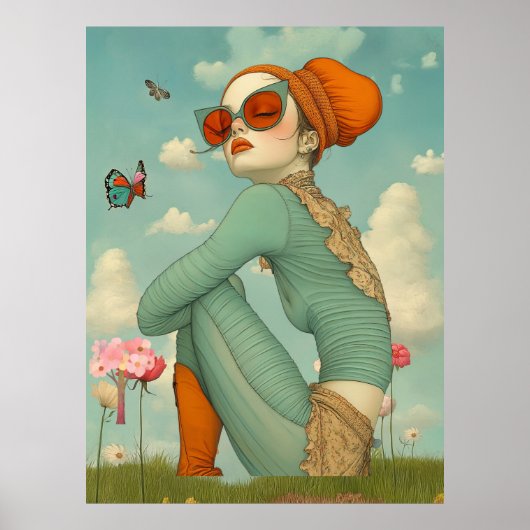 FD2 Retro Whimsical Meisjeskunst Vintage Bloemmoti Poster (Voorkant)