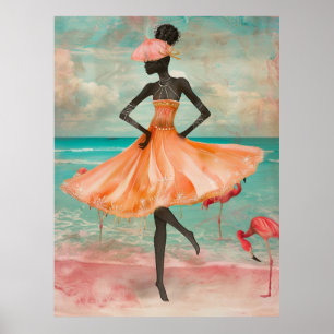 *~* FD2 Roze Flamingo Tropische Zwarte Vrouw 28 Poster