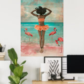 *~* FD2 Tropische zwarte vrouw roze flamingo 36 Poster (Thuiskantoor)