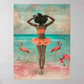 *~* FD2 Tropische zwarte vrouw roze flamingo 36 Poster (Voorkant)