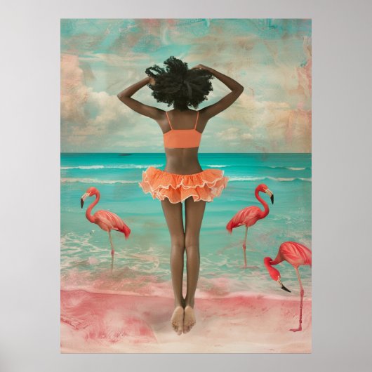 *~* FD2 Tropische zwarte vrouw roze flamingo 36 Poster (Voorkant)