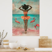 *~* FD2 Tropische zwarte vrouw roze flamingo 36 Poster (Keuken)