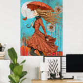 *~* FD2 UMBRELLA Fall Girl Autumn Retro 28 Poster (Thuiskantoor)