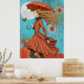 *~* FD2 UMBRELLA Fall Girl Autumn Retro 28 Poster (Keuken)