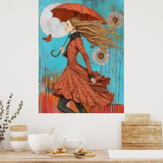 *~* FD2 UMBRELLA  Fall Girl Autumn Retro 28  Poster (Keuken)