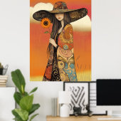 *~* FD2 Whimsical  Fall Girl Autumn Retro Hat 11 Poster (Thuiskantoor)
