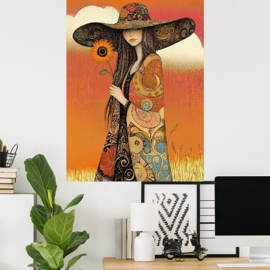 *~* FD2 Whimsical  Fall Girl Autumn Retro Hat 11 Poster (Thuiskantoor)