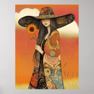 *~* FD2 Whimsical  Fall Girl Autumn Retro Hat 11 Poster