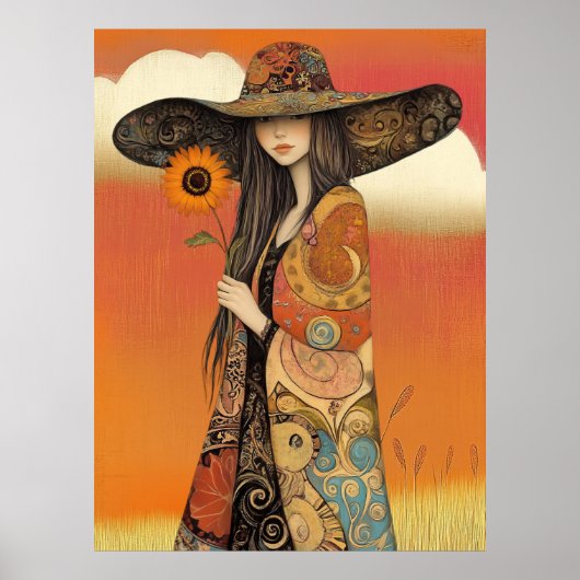 *~* FD2 Whimsical  Fall Girl Autumn Retro Hat 11 Poster (Voorkant)