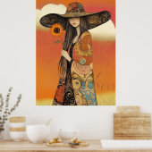 *~* FD2 Whimsical  Fall Girl Autumn Retro Hat 11 Poster (Keuken)