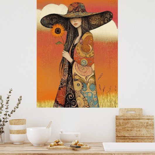 *~* FD2 Whimsical  Fall Girl Autumn Retro Hat 11 Poster (Keuken)