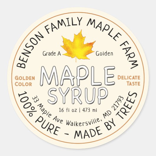 FDA-conforme esdoornsiroop GEMAAKT DOOR TREES Leaf Ronde Sticker (Voorkant)