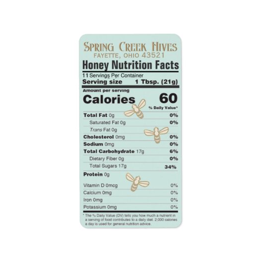 FDA-conforme voedingswaarde-honingetiket met bijen Etiket (Voorkant)