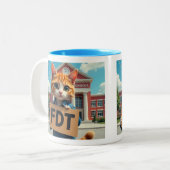 FDT Cat met School voor leraren Tweekleurige Koffiemok (Voorkant links)