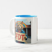 FDT Kat met Teken Regenboog Tweekleurige Koffiemok (Voorkant links)