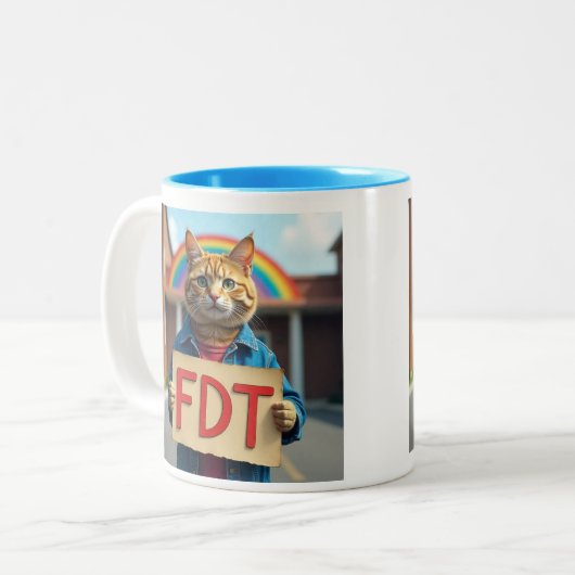 FDT Kat met Teken Regenboog Tweekleurige Koffiemok (Voorkant links)