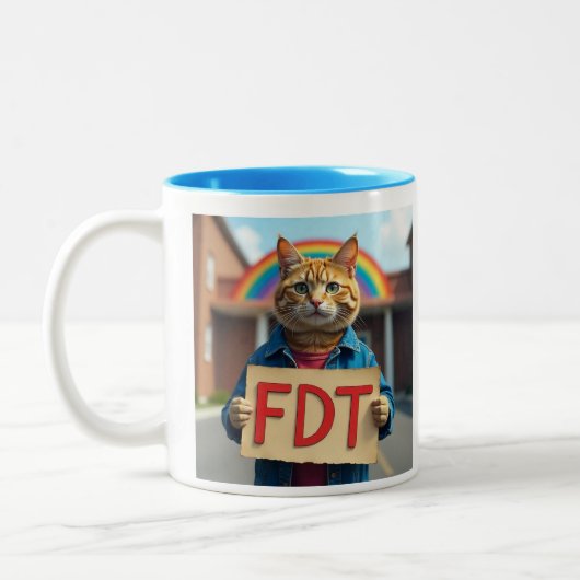 FDT Kat met Teken Regenboog Tweekleurige Koffiemok (Links)