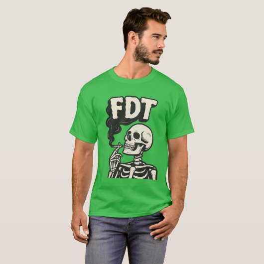 “FDT” + skeleton smoking cigarette T-shirt (Voorkant volledig)