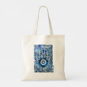 Fear No Evil Hamsa wervelt rond Tote Bag (Achterkant)