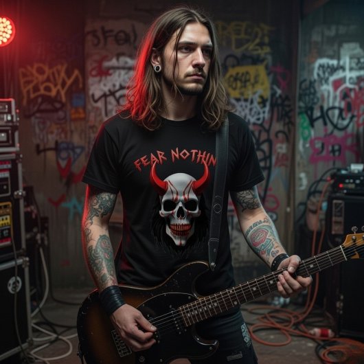 Fear Nothing Red Horned Skull Graphic T-shirt