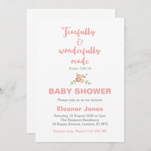 Fearful and Wonderful Made Baby shower Invite Kaart (Voorkant / Achterkant)